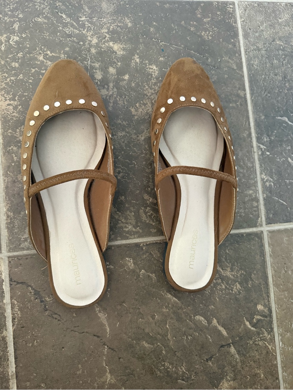 Maurices Tan Suede Studded Slip-On Mary Jane Mules